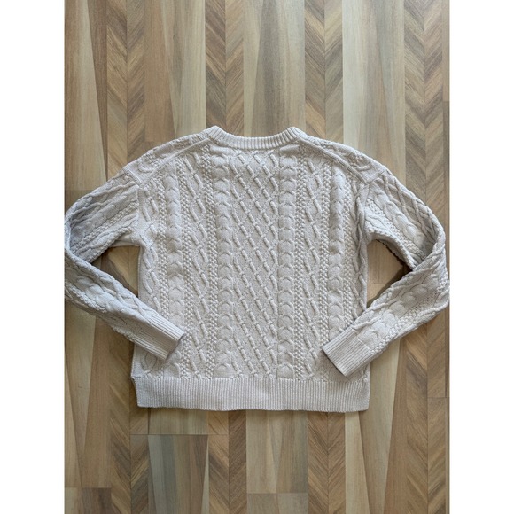 J Crew womens Small Cream Beige 100% Cotton Cable Knit Crewneck Sweater - Picture 4 of 7